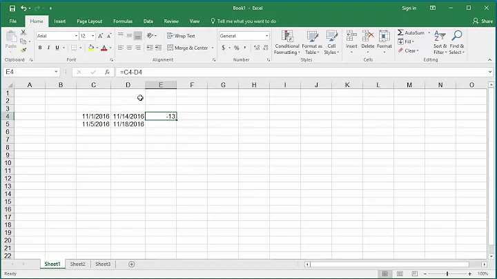 How to Calculate Number of Days between two Dates in Excel 2016