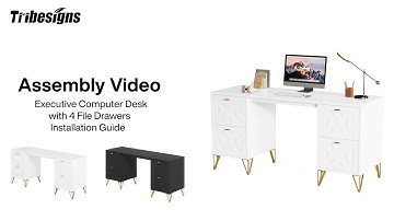 J0334/J0419 - Installation Guide - Tribesigns 59" White Computer Desk with File Drawers! 💻