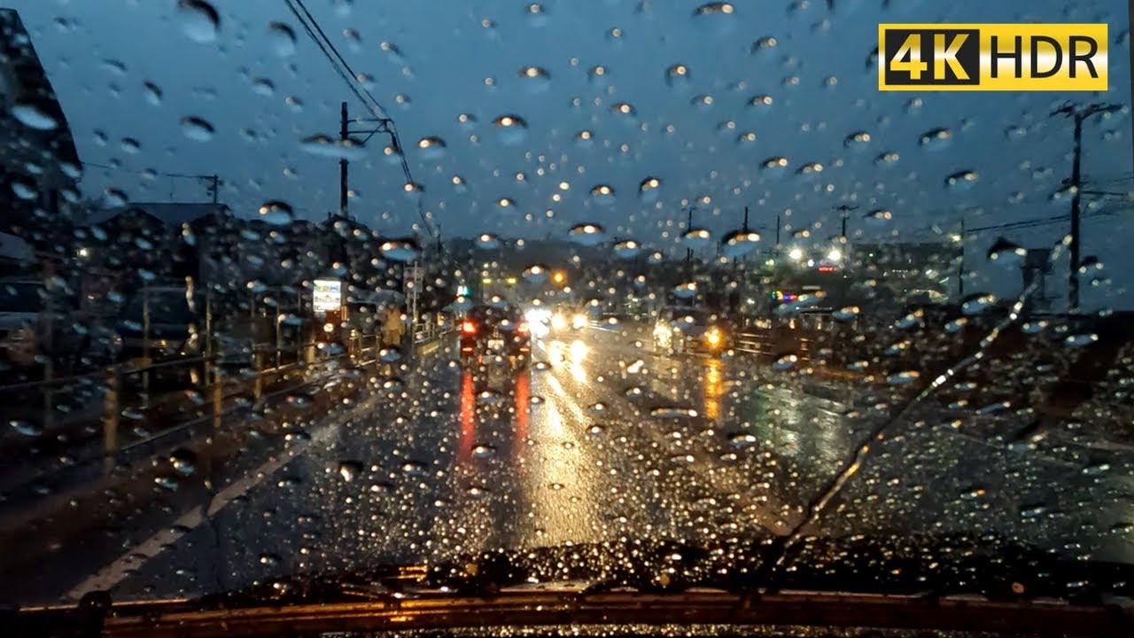 4K 大雨のドライブでリラックスする45分【宮島口 → 広島市内】