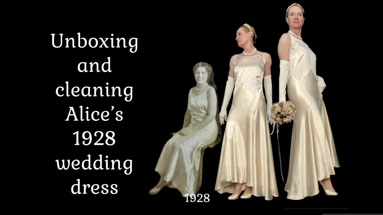 A yellowed and stained 1928 satin wedding dress is cleaned and wearable  once again.