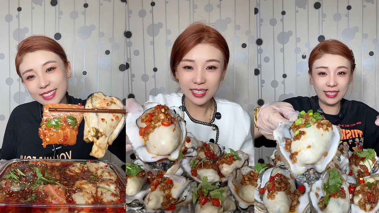 【XueYan Mukbang】Spicy Salmon Oyster+Garlic Oyster🐠🦪🍋🌶🧄#Seafood#asmr