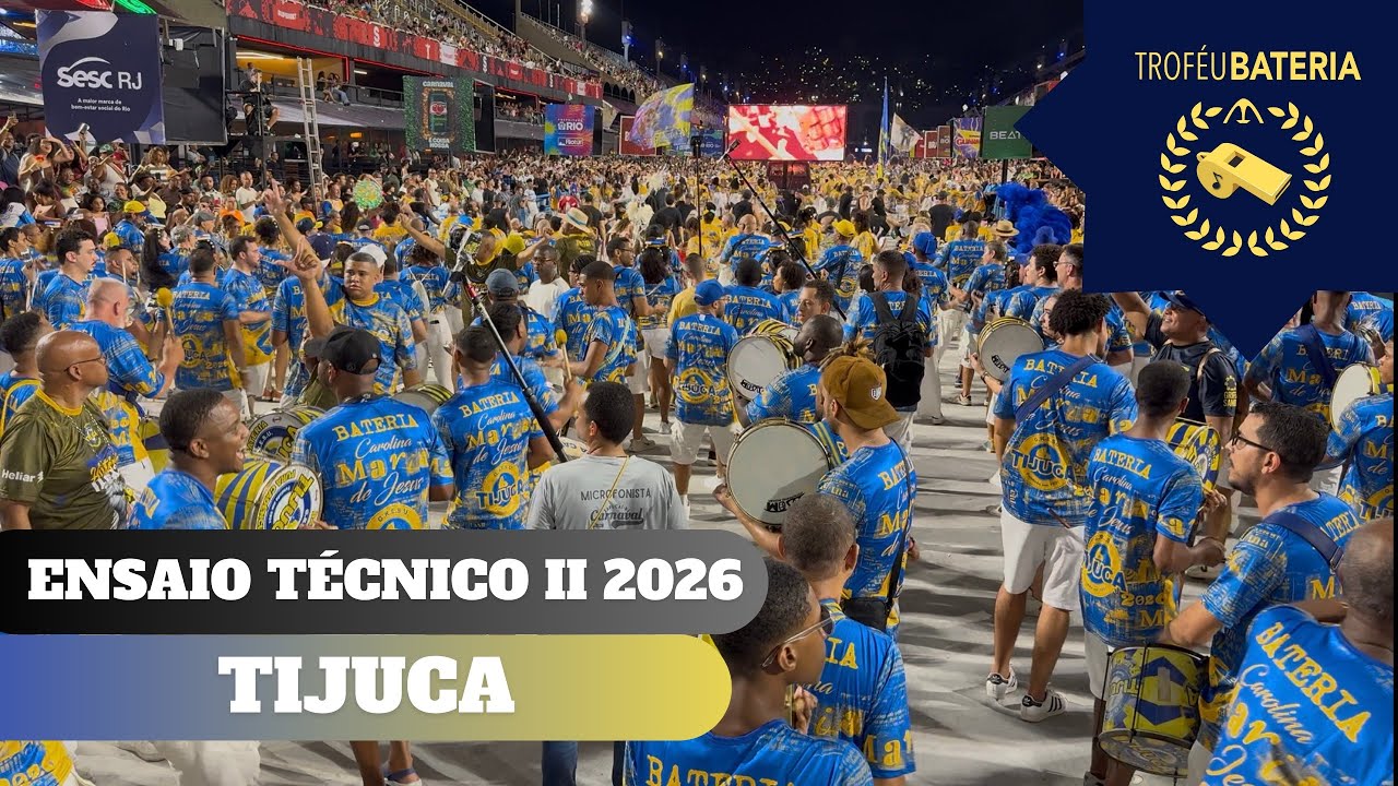 Bateria da Unidos da Tijuca no segundo ensaio para o carnaval 2026