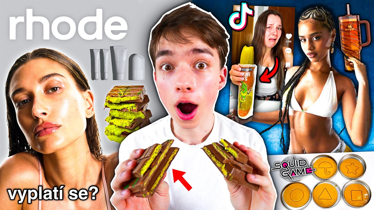TESTUJU VIRÁLNÍ PRODUKTY: Rhode, Dubai Chocolate, Squid Game jídlo, Stanley Cup x TYLA, Okurky z USA