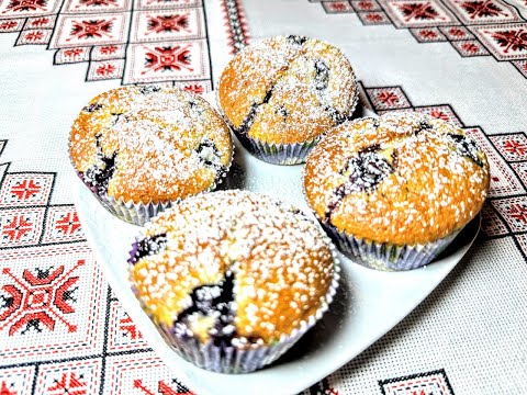 Прості та швидкі маффіни з лохиною які сподобаються всім❤️Quick Blueberry Muffins Everyone Will Love
