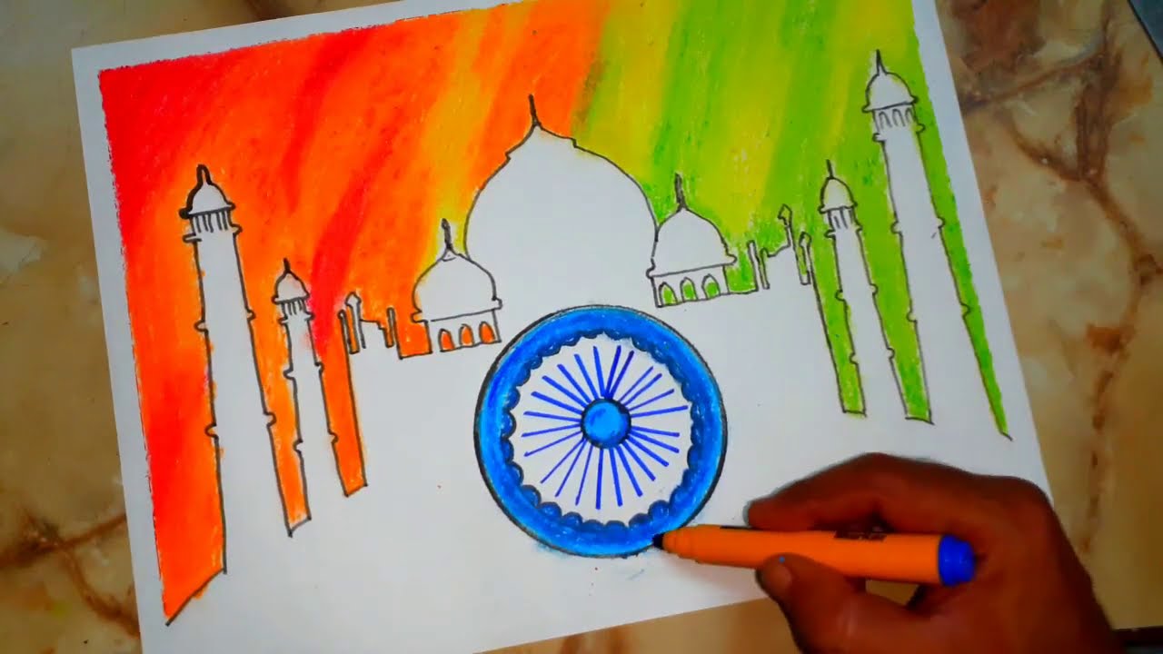 Independence Day Drawing: Girl Holding Indian Flag
