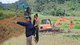 Construction projects, mini excavators working in the fields