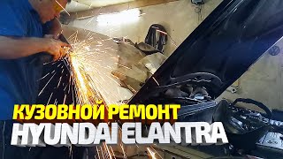 Гнём стойку из металла, ремонт Hyundai Elantra.