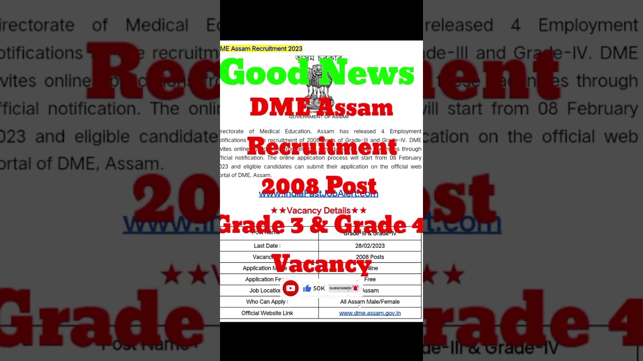 DME Assam Recruitment 2023 ll 2008 Post Grade 3 & Grade 4 Vacancy