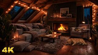 Rainy Night in a Cozy Wooden Attic | Soft Rain on Skylight Windows & Warm Fireplace Ambience 🌧️🔥 screenshot 5