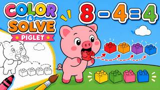 Color & Solve with Piglet 🐷 | 8−4 Subtraction for Kids