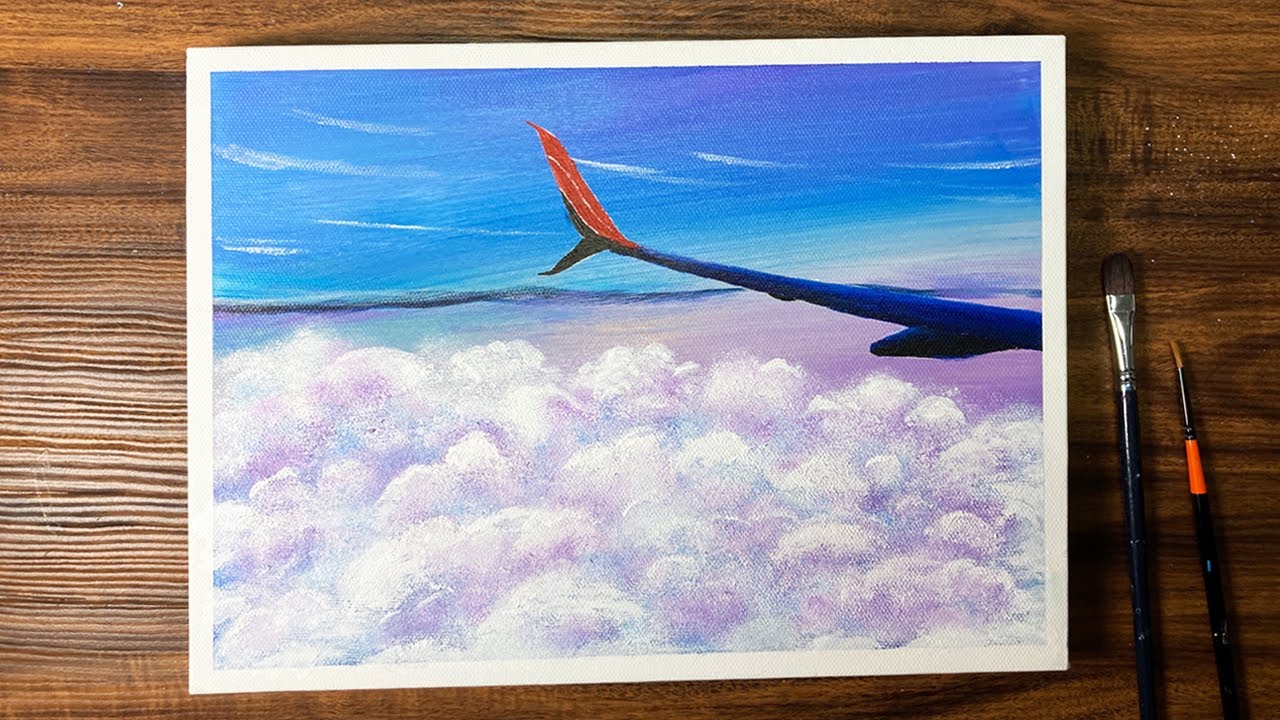 アクリル絵の具で 飛行機から見る雲海 を描く方法 アクリル画 Step By Step Acrylic Painting Asmr 151 Youtube