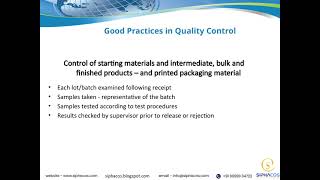#26 SIPHACOS Basic Principles of GMP Good Practices in Quality Control
