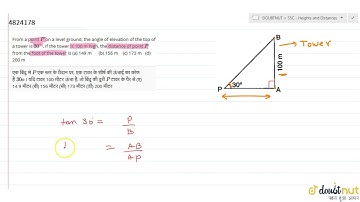 "From a point `P`on a level ground, the angle of elevation of the top of a tower is `30o`