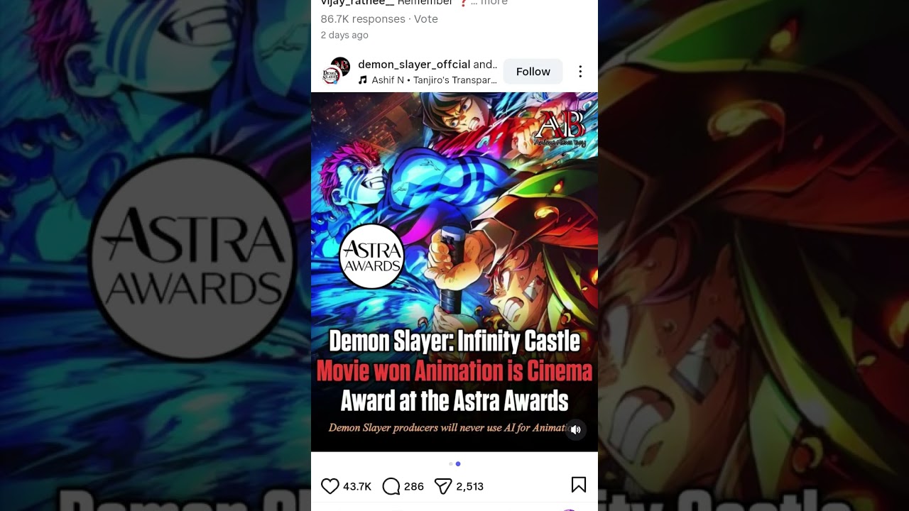 demon slayer infinity castle arc movie won animation is cinema award at the Astra award🎉