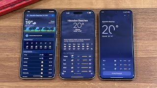 google android 14 vs apple ios 17 vs xiaomi hyperos - weather application ui