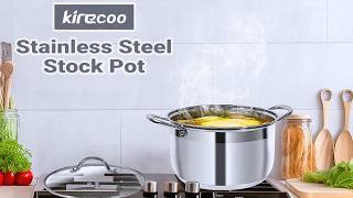 Kirecoo Stainless Steel Stock Pot - 8 Quart Heavy Duty Induction Cooking Pot | Best Steel Stock Pot