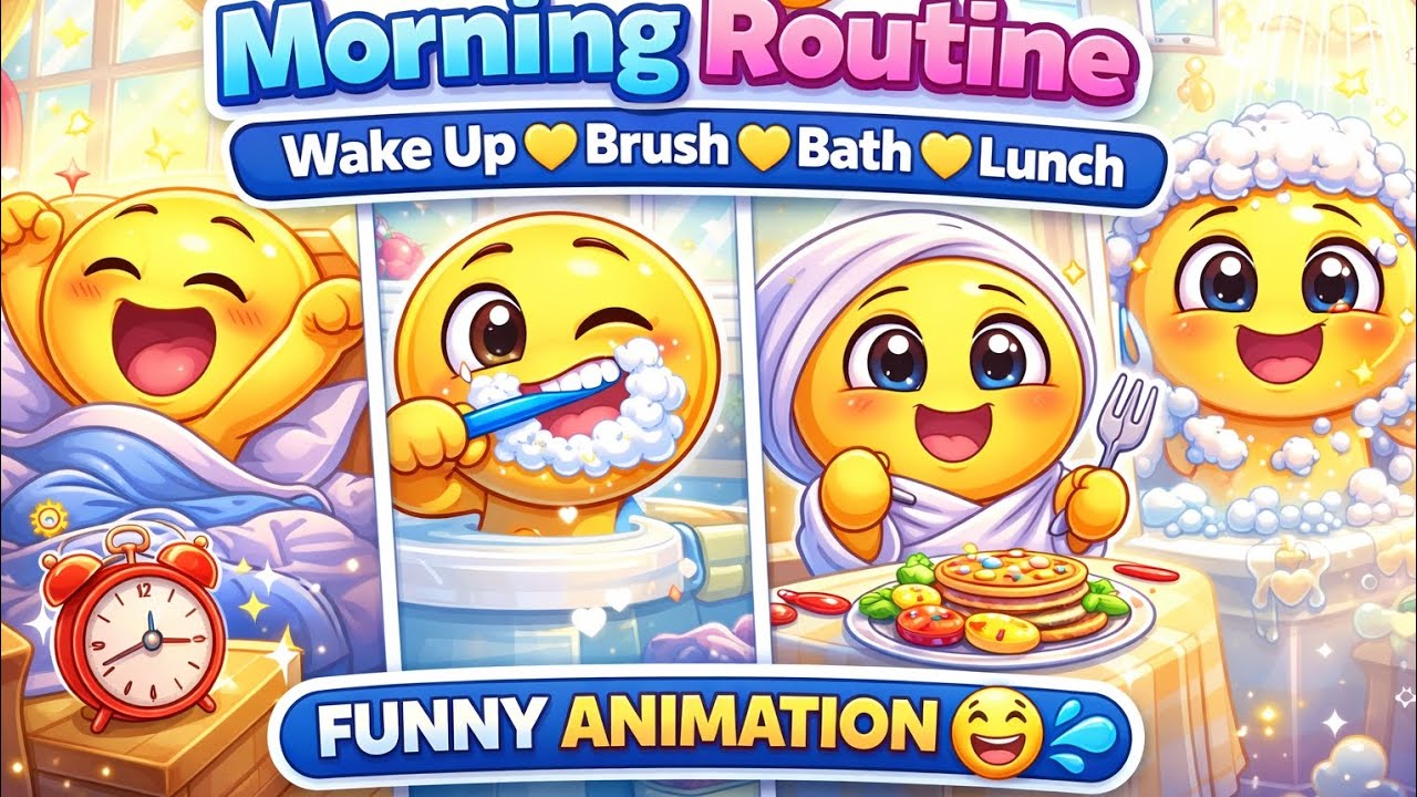 Cute Smiley Morning Routine 😄 | Wake Up, Brush, Bath & Lunch | Funny Animation Full Video AnviAa3D 
