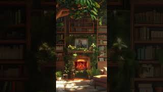 Cozy Library Fireplace 🌿 Crackling Fire & Sunlight #relax #library #readingook #cracklingfire
