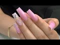 Pink Coffin Marble Acrylic Nail