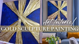 GORGEOUS GOLD TEXTURE PAINTING | 3D WALL ART TUTORIAL | SCULPTURE PAINTING ON CANVAS