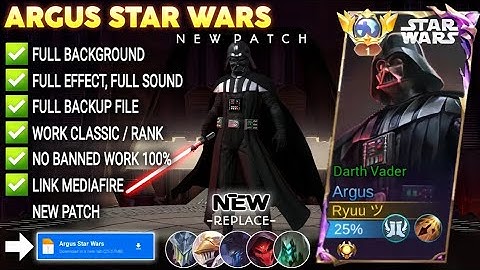 Script Skin Argus Star Wars - Darth Vader No Password | Full Effect Voice | Patch Terbaru