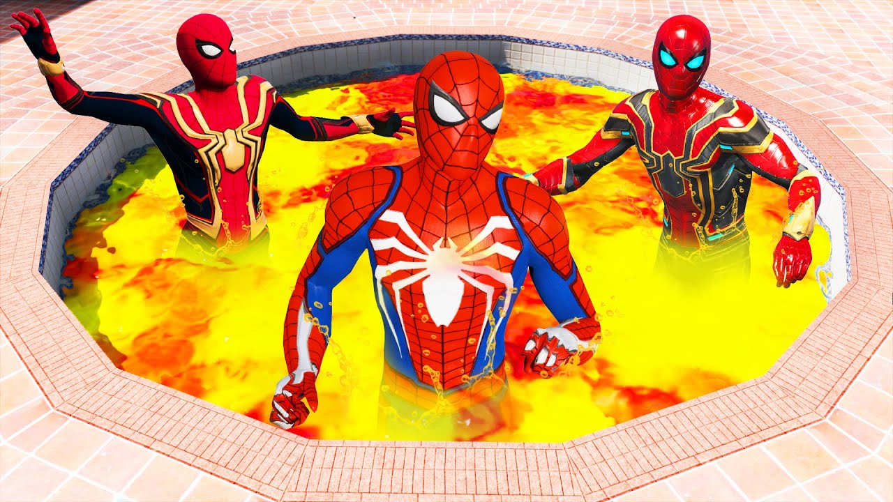 GTA 5 Team Spiderman Jumping Into Lava Pool (Ragdolls/Euphoria Physics) #5