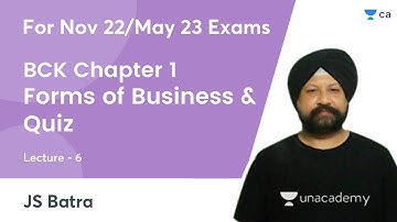 L6 | BCK Chapter 1 | Forms of Business and Quiz | CA Foundation | JS Batra