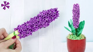 DIY  Ribbon hyacinth made of kanzashi flowers  (ENG Subtitles) - Speed up #737