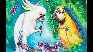 How to Paint a Parrot and Cockatoo