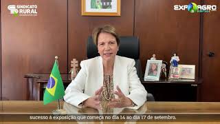 Confira o recado da nossa Ministra, Tereza Cristina. Ela estará presente na Expoagro Digital 2021