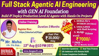Full Stack Agentic AI Engineering with GEN AI Foundation Online Training @ DURGASOFT