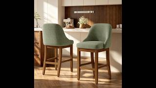 Bar Stool Set of 2 26 Upholstered Counter Height Stools Comfortable Chenille Fabric Barstool