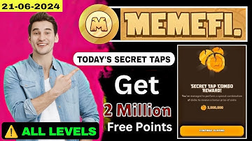 ALL LEVELS : MemeFi Secret Tap Combo Reward | 21 June 2024 | Claim Free 2 Million Coins
