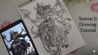 Yamraj Ji Drawing Tutorial ⚖️ | Dharmraj Sketch Step by Step | Devotional Art #drawing #yamraj 