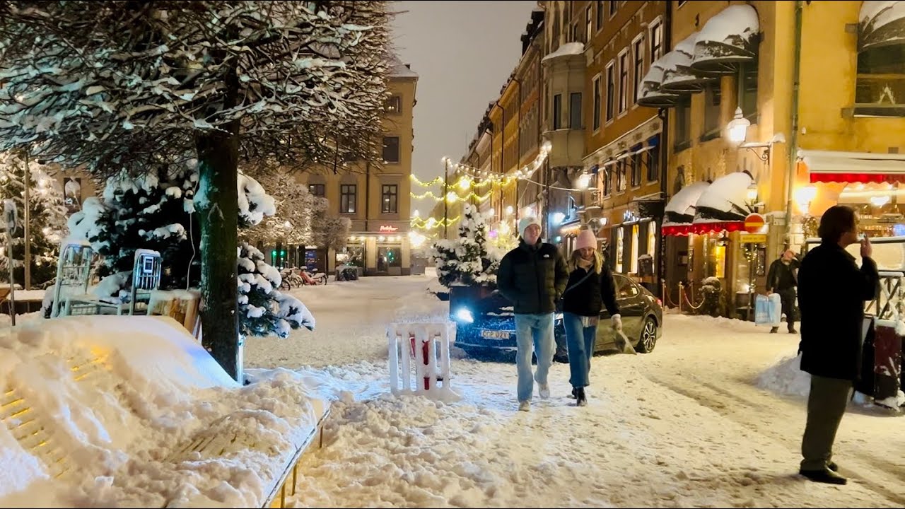 Old Town Stockholm. Snowy alleys walking tour in 4K. January 2026. 