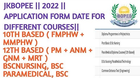 JKBOPEE 2022 || APPLICATION FORM DATE FOR DIFFERENT COURSES ||