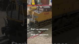 UP dash-8 start up vs shut off #fypシ #modelrailroad #modeltrains #modelrailway #train #funny #shorts
