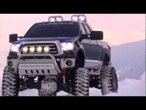 Tamiya Toyota Tundra high lift on a winter day in the mountains