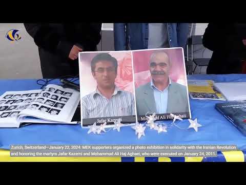 Zurich—January 22, 2024: MEK supporters held an exhibition in solidarity with the Iranian Revolution