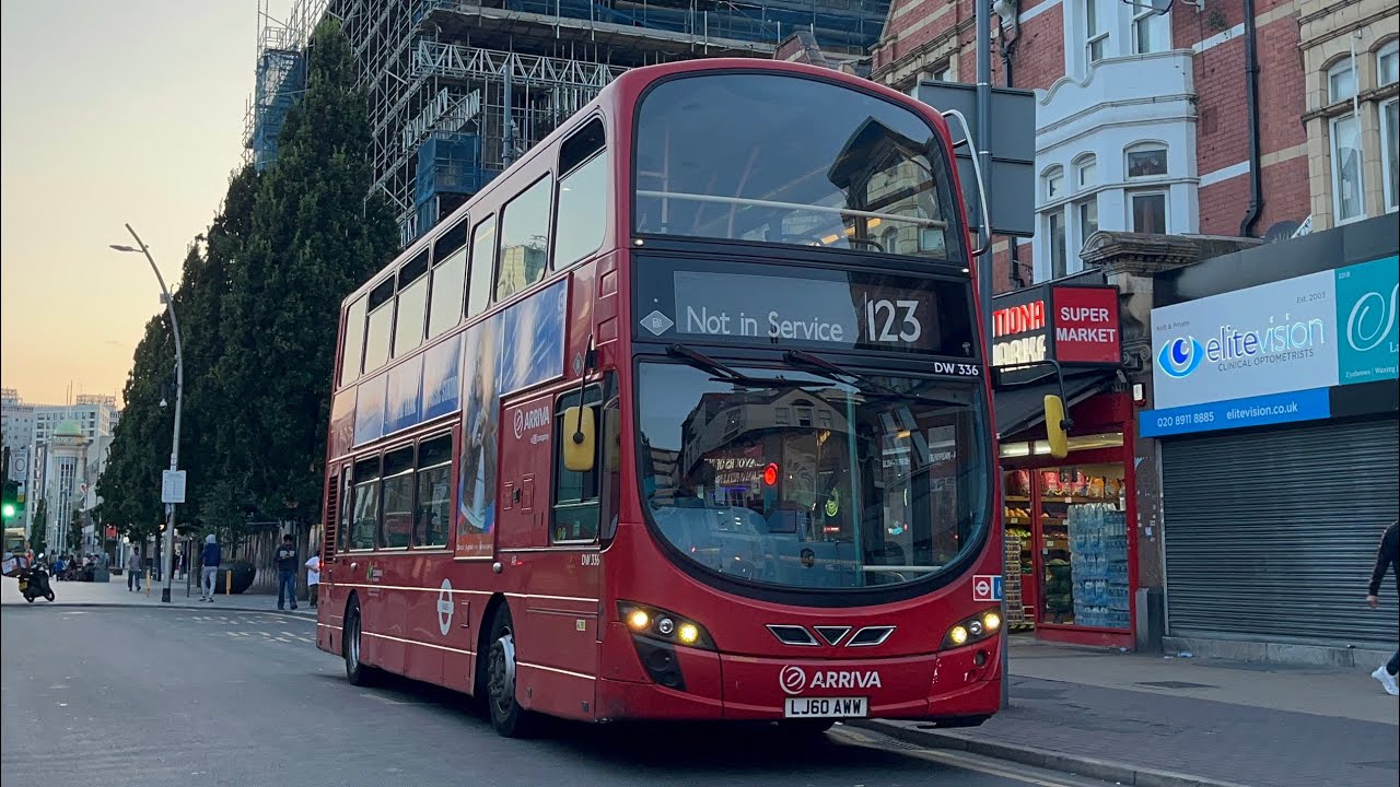 FRV. Arriva London Route 123. Ilford, Hainault Street - Wood Green. Wright Gemini 2 DW336 (LJ60 AWW)