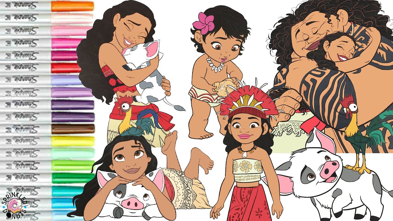 Disney Princess Moana Coloring Book Compilation Moana Maui Pua and Hei Hei