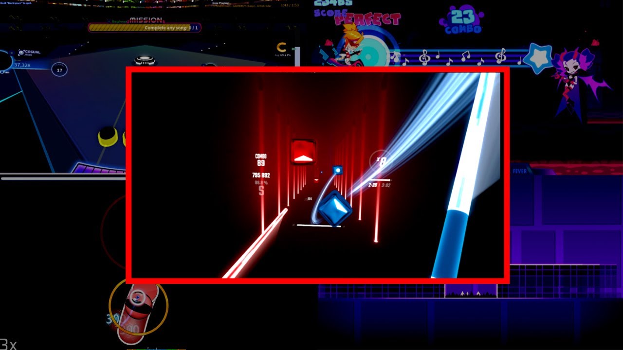 Beat Saber but Everytime I miss, a new rhythm game is added. - YouTube