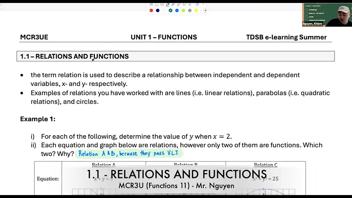 1.1 - Relations and Functions (MCR3U)