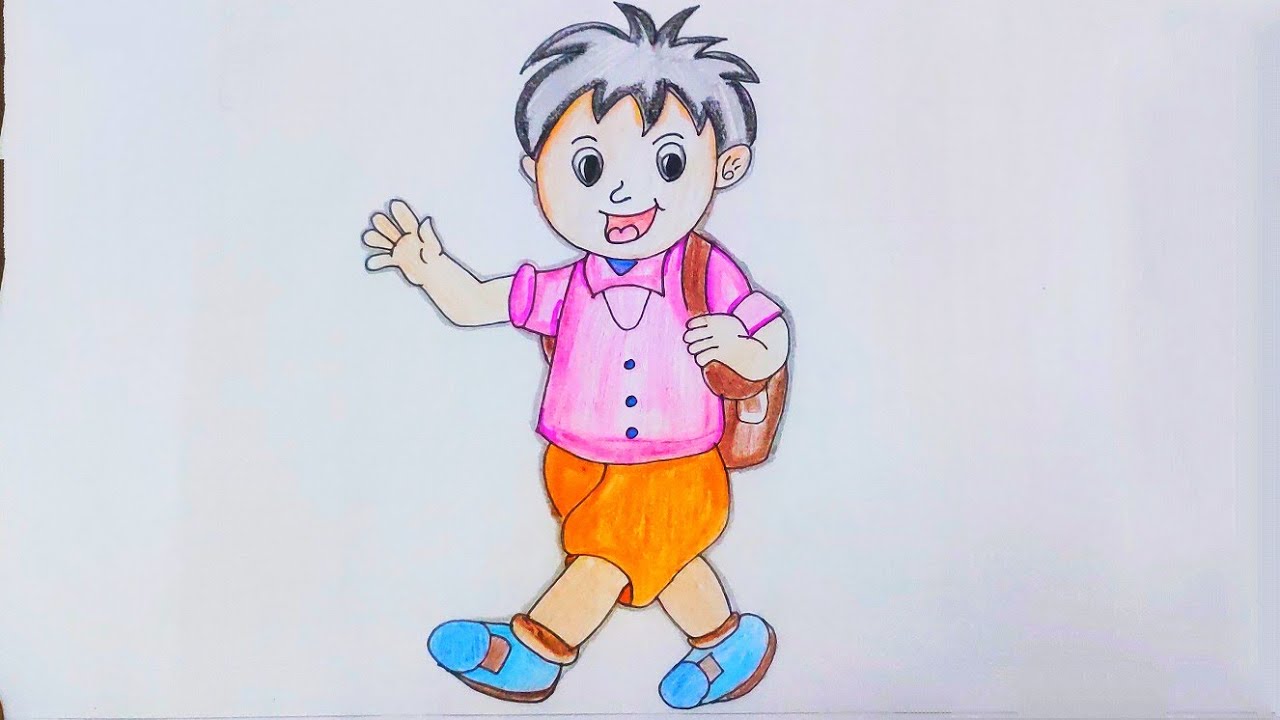 How To Draw A Boy Going To School Easy - Youtube