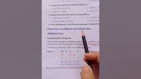 4th math exercise 2.3 sums 1,2 and properties of addition and subtraction