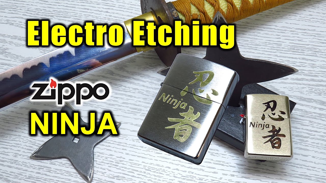 Ниндзя в кандзи на Zippo — простой метод электролитического травления и окрашивания в черный цвет