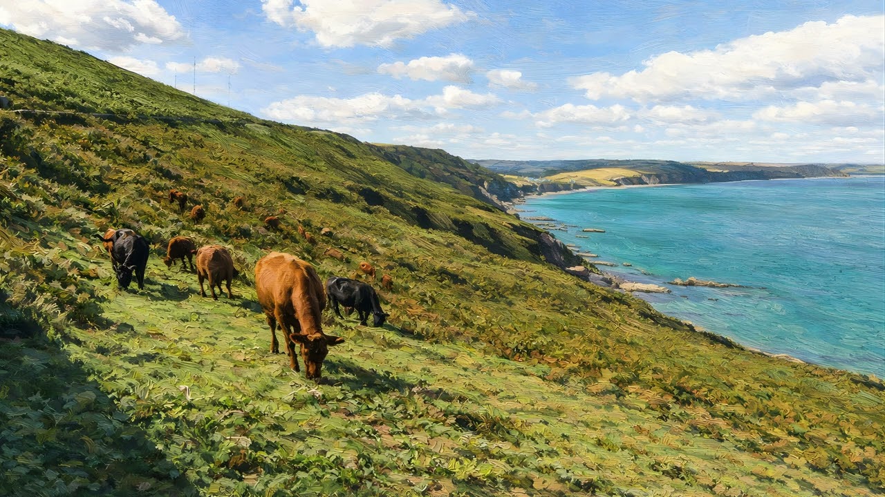 Coastal Pastures | Luxury 4K Countryside Oil Painting for Frame TV (2 Hours)