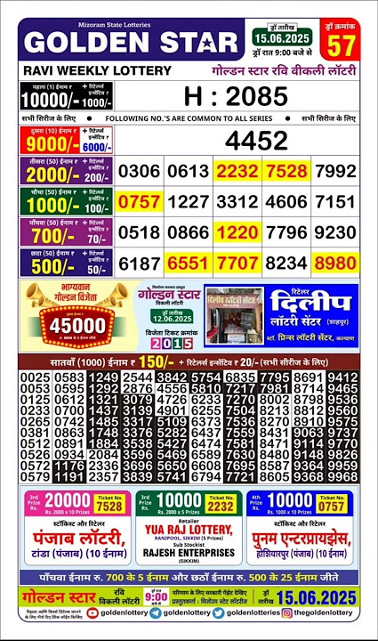Golden star ravi weekly lottery 9pm result 15.06.25 #rajshreelotteries #lotteryresult