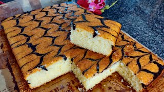 كيكة الفانيلا بخطوط الشوكولاتة خفيفة كالغيمة تناسب كل الأذواق-Vanilla Cake With Chocolate Lines