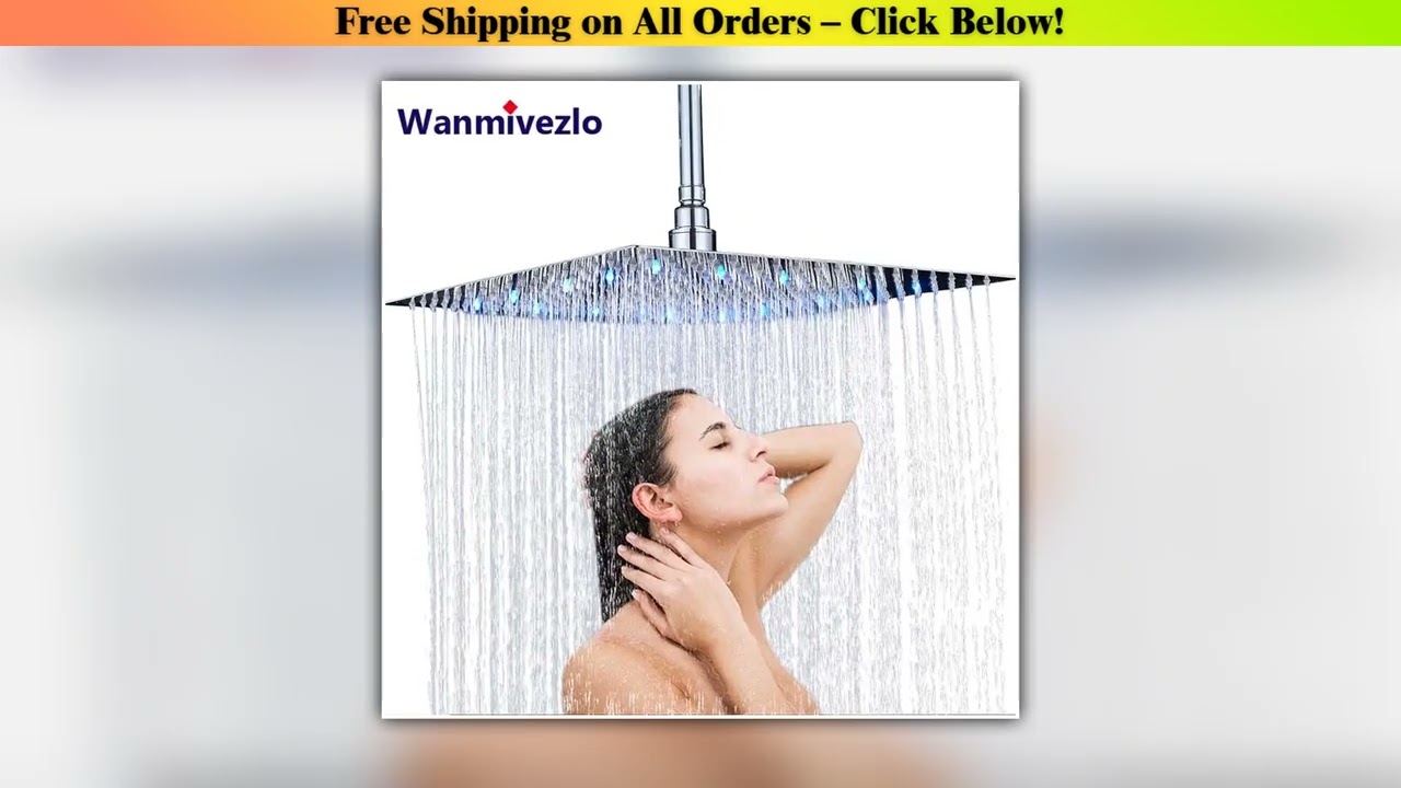 LED Light Bathroom Shower Head 16 inch Big Rainfall Shower Faucets Accessory Top Square Brass